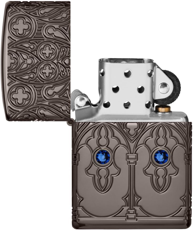 Zippo Gothic Window Design Armor® Black Ice® Pocket Lighter