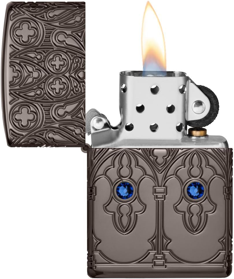 Zippo Gothic Window Design Armor® Black Ice® Pocket Lighter