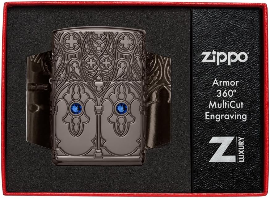 Zippo Gothic Window Design Armor® Black Ice® Pocket Lighter