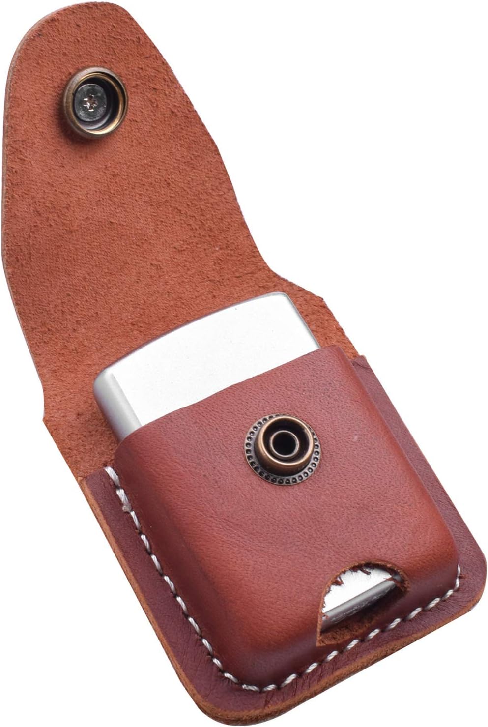 Handmade Fliptop Leather Lighter Pouch Holder Case with Pocket Belt Loop (Retro-Brown)