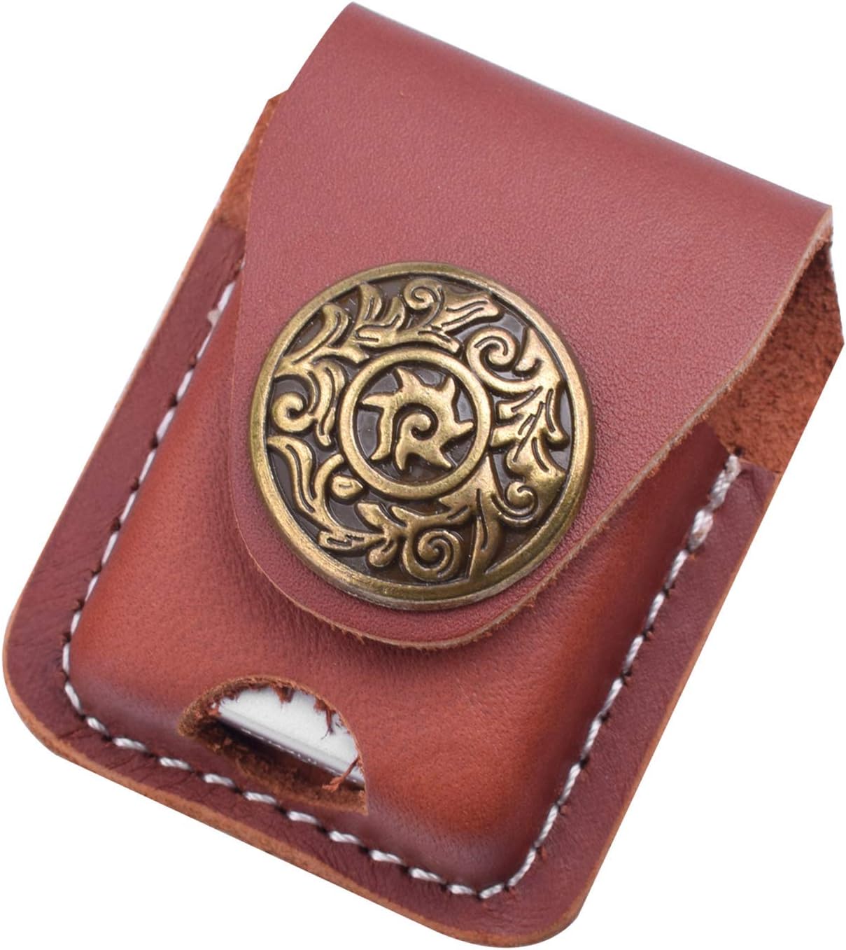 Handmade Fliptop Leather Lighter Pouch Holder Case with Pocket Belt Loop (Retro-Brown)