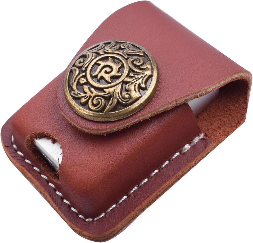 Handmade Fliptop Leather Lighter Pouch Holder Case with Pocket Belt Loop (Retro-Brown)