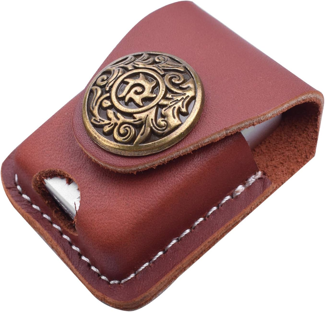 Handmade Fliptop Leather Lighter Pouch Holder Case with Pocket Belt Loop (Retro-Brown)
